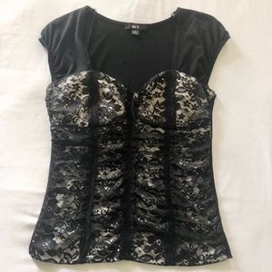 BCX Black/Beige Lace Sleeveless Top | Size M